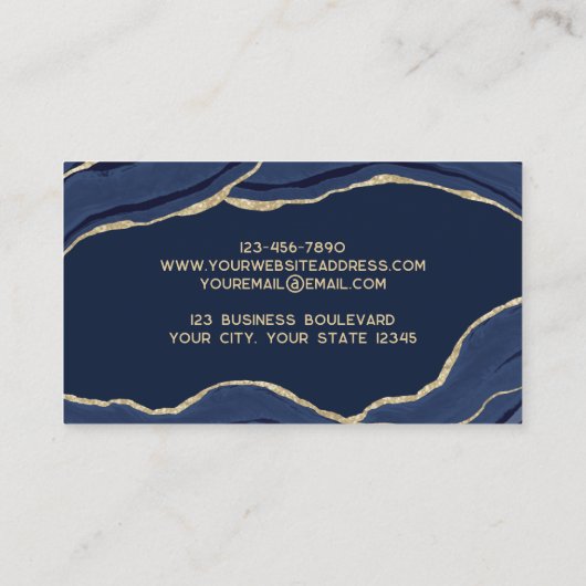 Navy Blue Marble Agate Gold Glitter Visitekaartje (Achterkant)
