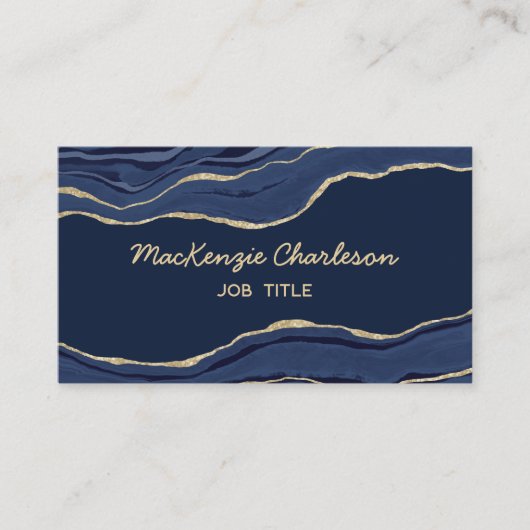 Navy Blue Marble Agate Gold Glitter Visitekaartje (Voorkant)
