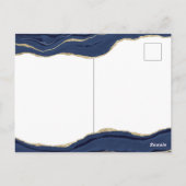 Navy Blue Marble Agate Gold Glitter Wedding Invite Briefkaart (Achterkant)