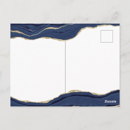 Navy Blue Marble Agate Gold Glitter Wedding Invite Briefkaart (Achterkant)