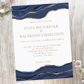 Navy Blue Marble Agate Gold Glitter Wedding Invite Briefkaart
