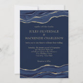 Navy Blue Marble Agate Gold Glitter Wedding Kaart (Voorkant)