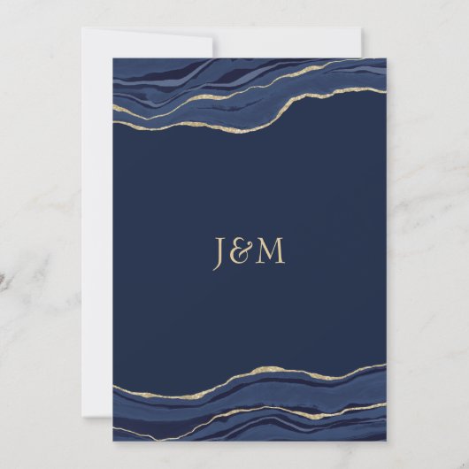 Navy Blue Marble Agate Gold Glitter Wedding Kaart (Achterkant)