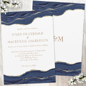 Navy Blue Marble Agate Gold Glitter Wedding Kaart