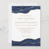 Navy Blue Marble Agate Gold Glitter Wedding Kaart (Voorkant)