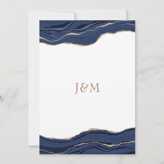 Navy Blue Marble Agate Gold Glitter Wedding Kaart (Achterkant)
