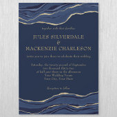 Navy Blue Marble Agate Gold Glitter Wedding Magnetische Uitnodiging