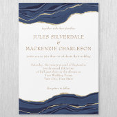 Navy Blue Marble Agate Gold Glitter Wedding Magnetische Uitnodiging
