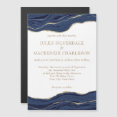 Navy Blue Marble Agate Gold Glitter Wedding Magnetische Uitnodiging (Voorkant / Achterkant)