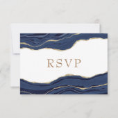 Navy Blue Marble Agate Gold Glitter Wedding RSVP (Voorkant)