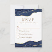 Navy Blue Marble Agate Gold Glitter Wedding RSVP Kaartje (Voorkant)