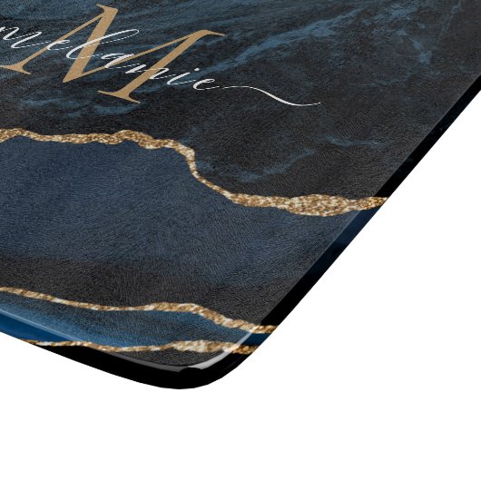 Navy Blue Marble Custom Naam Letter Snijplank (Hoek)