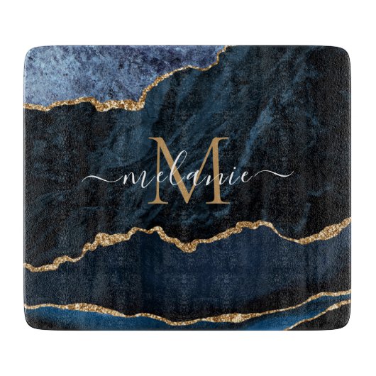 Navy Blue Marble Custom Naam Letter Snijplank (Voorkant)