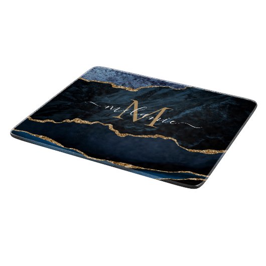 Navy Blue Marble Custom Naam Letter Snijplank (Hoek)