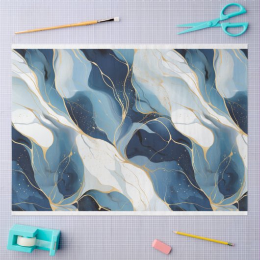 Navy Blue Marble Decoupage Tissuepapier (Craft)