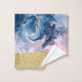 Navy Blue Marble Gold Glitter Elegant Chic Bad Handdoek (Wasdoekje)