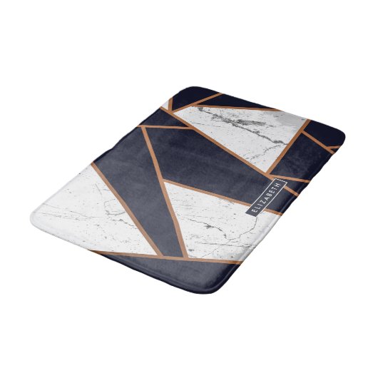 Navy Blue Marble Mosaic Badmat (Gekanteld)