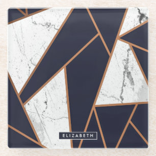 Navy Blue Marble Mosaic Glazen Onderzetter