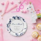 Navy Blue Marble, Silver en White Papieren Bordje (Feest)