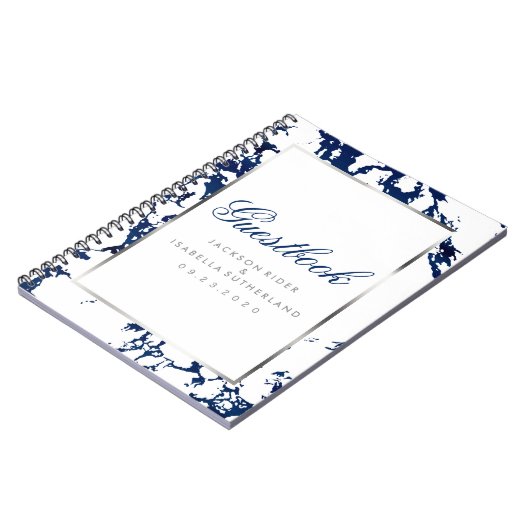 Navy Blue Marble, Silver & White - Guest Book Notitieboek (Linkerzijde)