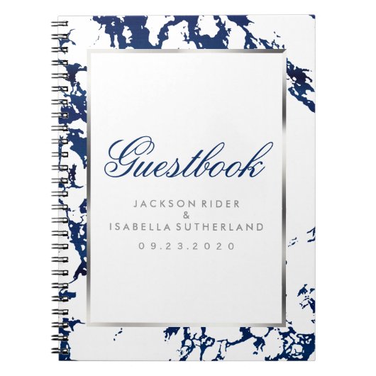 Navy Blue Marble, Silver & White - Guest Book Notitieboek (Voorkant)