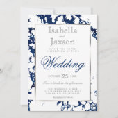 Navy Blue Marble, Silver & White Invitation Kaart (Voorkant)