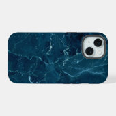 Navy Blue Marble Texture iPhone 15 Case (Achterkant horizontaal)