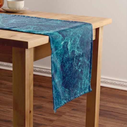 Navy Blue Marble Texture Korte Tafelloper (Voorbeeld)