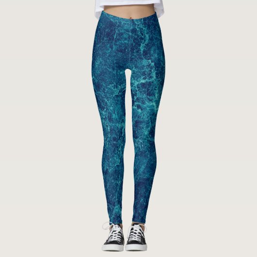 Navy Blue Marble Texture Leggings (Voorkant)