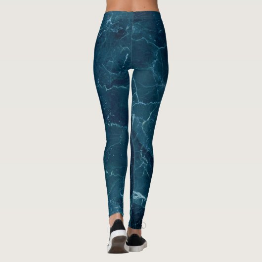 Navy Blue Marble Texture Leggings (Achterkant)