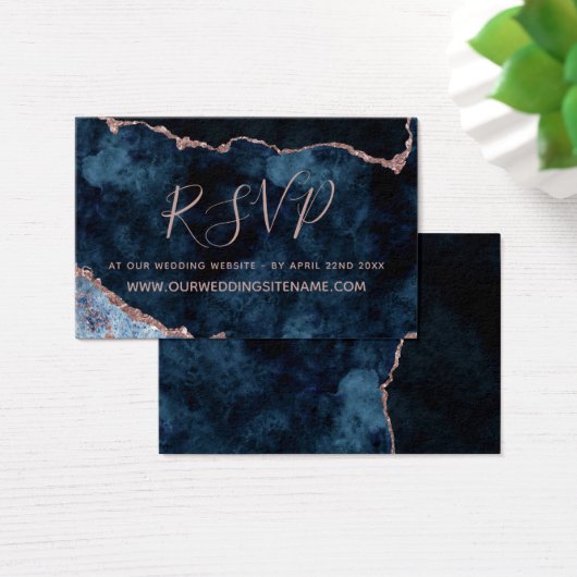 Navy Blue Marble Wedding Website RSVP Kaarten invo Visitekaartje (Bureau)