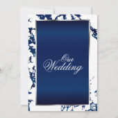 Navy Blue Marble, White & Silver Invitation Kaart (Achterkant)