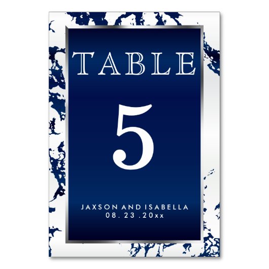 Navy Blue Marble, White & Silver - Table Kaart (Achterkant)