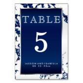 Navy Blue Marble, White & Silver - Table Kaart (Voorkant)