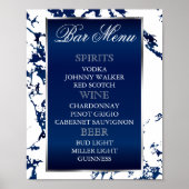Navy Blue Marble, Zilver & Wit - Bar Menu Poster (Voorkant)