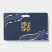 Navy Blue Marmer Agatische Geode Zakelijke QR Code Badge (Achterkant)