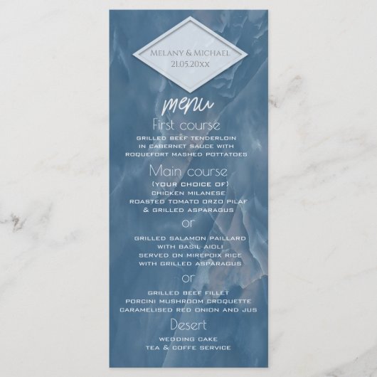 Navy blue marmer geometrische romantische kalligra menu (Voorkant)