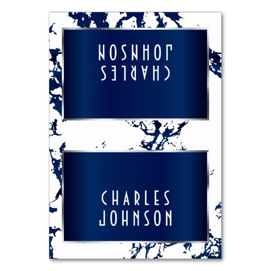 Navy Blue Marmer, White en Silver-Place Kaarten (Voorkant)