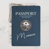 Navy Blue Marokko Passport Bewaar de datum Save The Date (Voorkant / Achterkant)