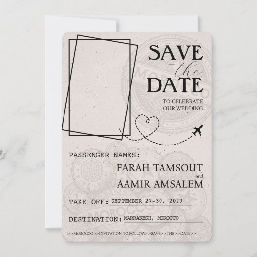 Navy Blue Marokko Passport Bewaar de datum Save The Date (Achterkant)