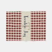 Navy Blue Maroon Check Pattern Monogram Name Boys Fleece Deken (Voorkant (Horizontaal))