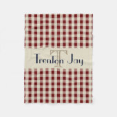 Navy Blue Maroon Check Pattern Monogram Name Boys Fleece Deken (Voorkant)