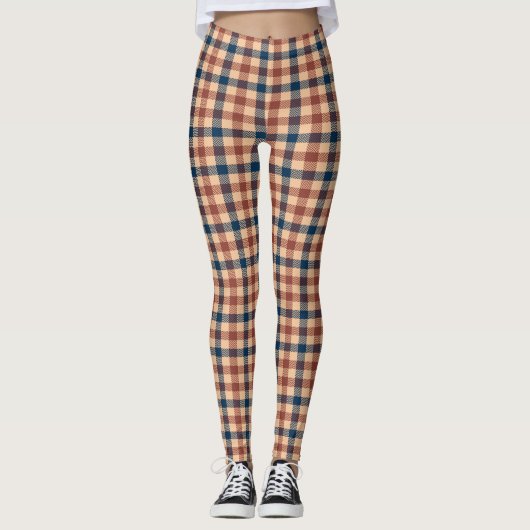 Navy Blue Maroon Red Houndstooth op Tan-Leggings Leggings (Voorkant)