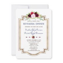 Navy Blue Marsala Floral Herfst Rehearsal Dinner