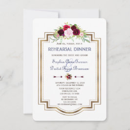 Navy Blue Marsala Floral Herfst Rehearsal Dinner Kaart