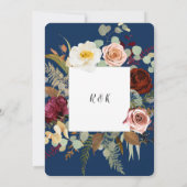 Navy Blue Marsala Pink Rustic Floral Bloom Wedding Kaart (Achterkant)