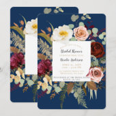 Navy Blue Marsala Roze Rustieke Bloemen Vrijgezell Kaart (Voorkant / Achterkant)