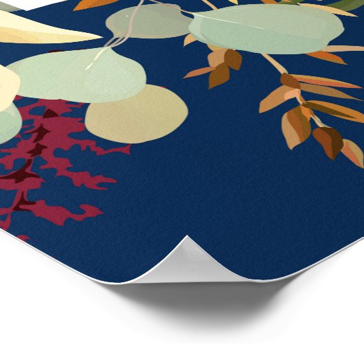 Navy Blue Marsala Roze Rustieke Bloemige Bloesem B Poster (Hoek)