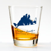 Navy Blue Martha's Vineyard Kaart Gold Heart Weddi Shot Glas