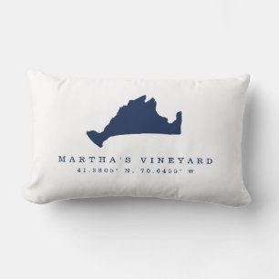 Navy Blue Martha's Vineyard Map en Coordinaten Kussen